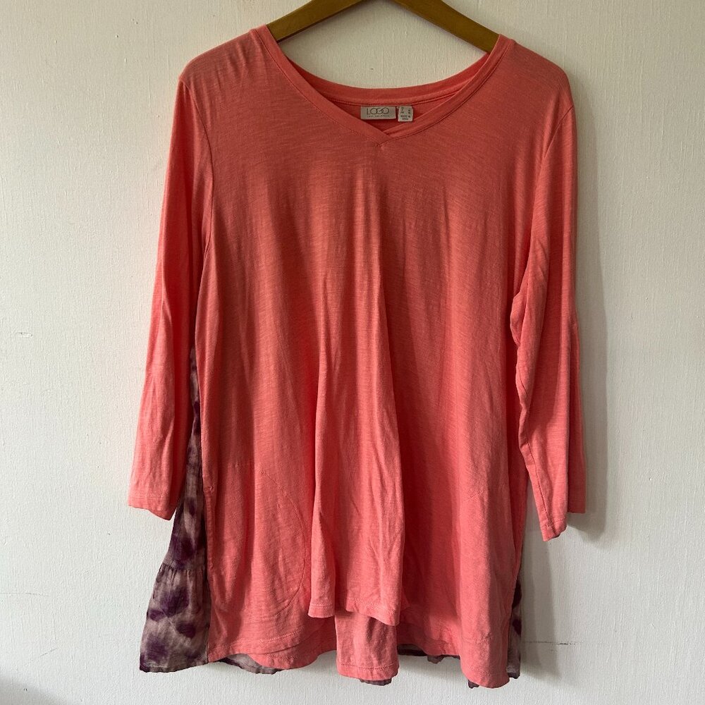 Logo Lori Goldstein Long Sleeve Shirt Large Pink V-neck Cottagecore Boho
